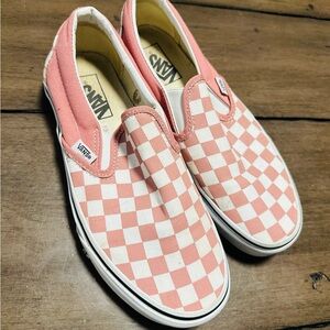 Vans Pink and White Checkered Slip-Ons